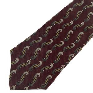 MILANO UOMO Silk Neck Tie Mens Extra Long Burgundy Graphic Print Classic 64x4